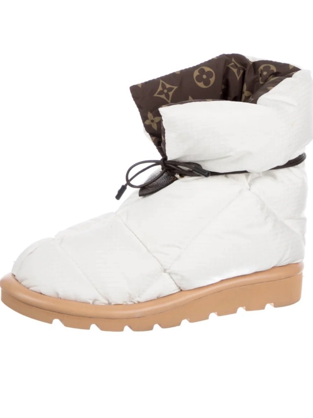 Louis Vuitton White Quilted Winter Boot with Monogram Collar